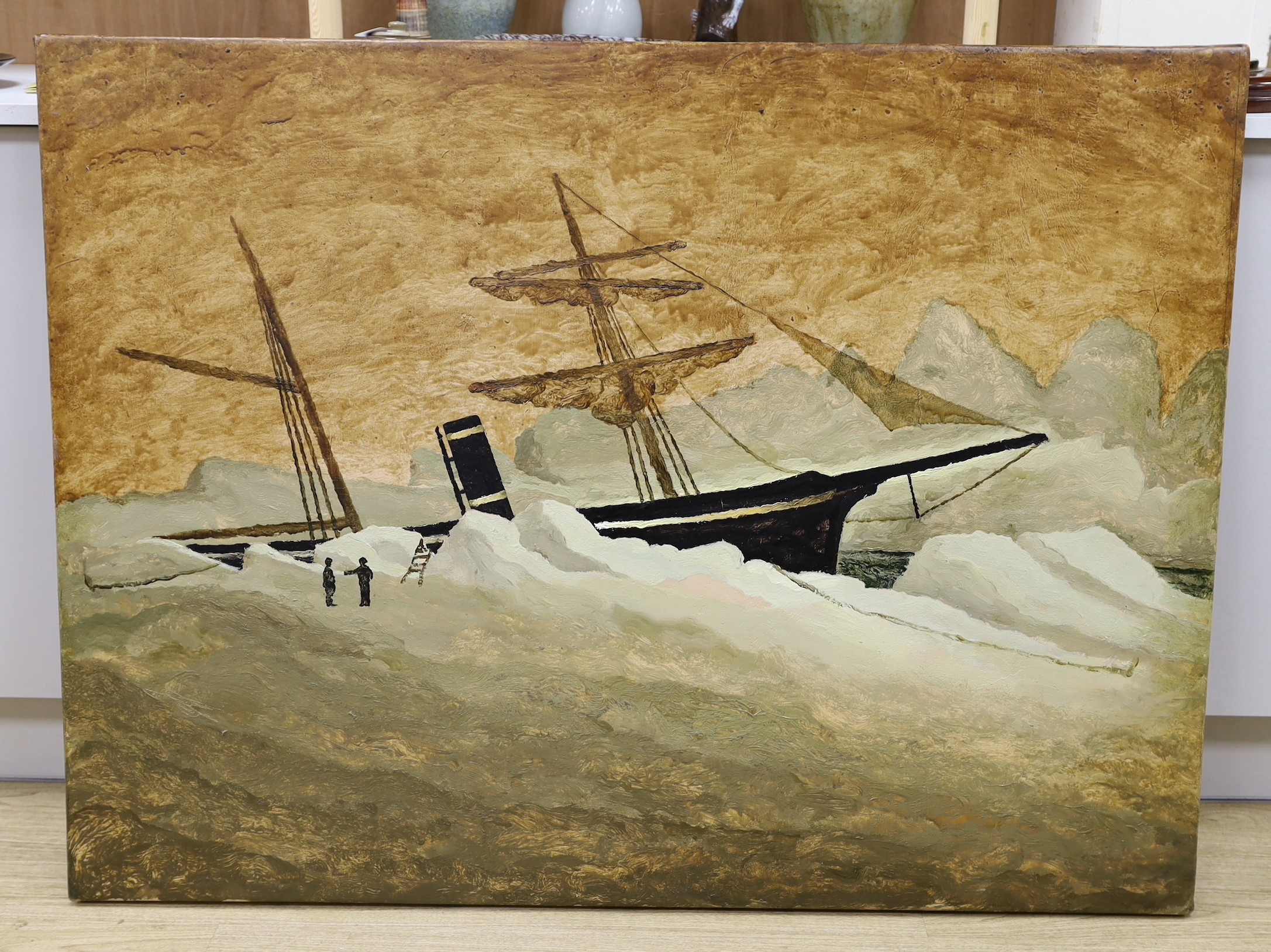 F. Ramiro, oil on canvas, 'I've never been at the Nord Pole', signed and dated 1995 verso, 98 x 131cm, unframed
